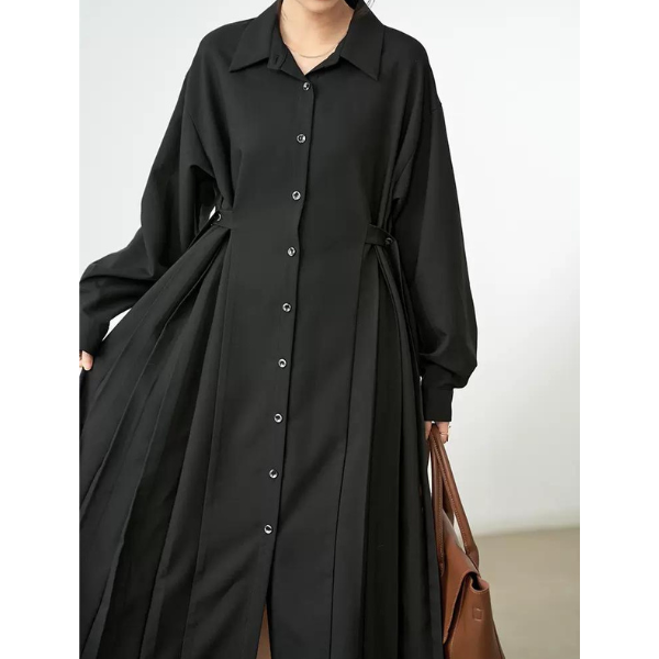 【2color】サイドプリーツフレアワンピース w-058