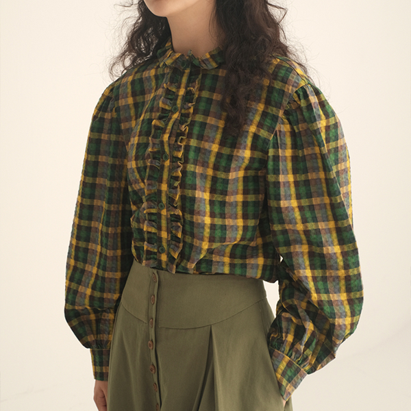パフスリーブチェック柄ブラウス Z00451