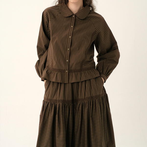 【2color】レトロストライプフリルヘムセットアップ X-263