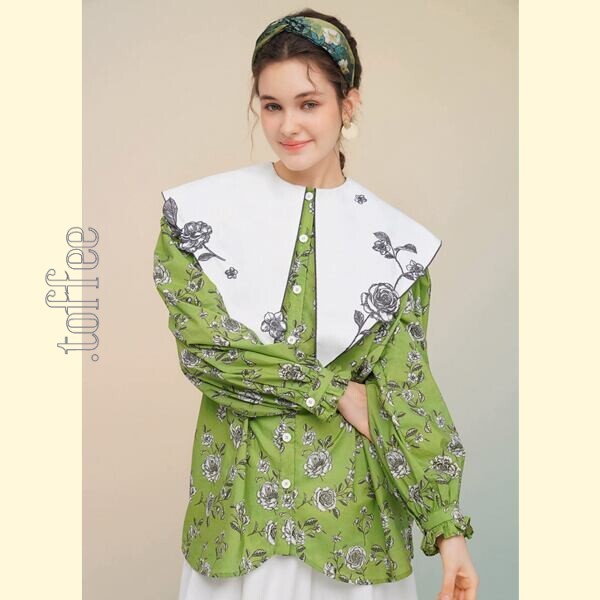 ローズフレンチレトロプリントシャツ: 個性的なエレガンスを纏う 《C0213》