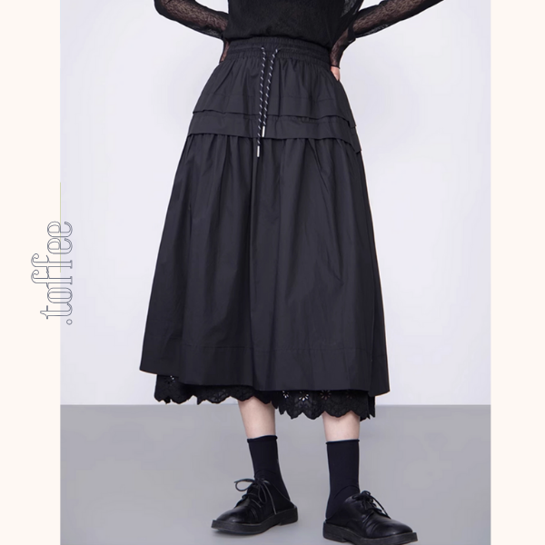 【2color】レースヘムAラインロングスカート《Z00988》