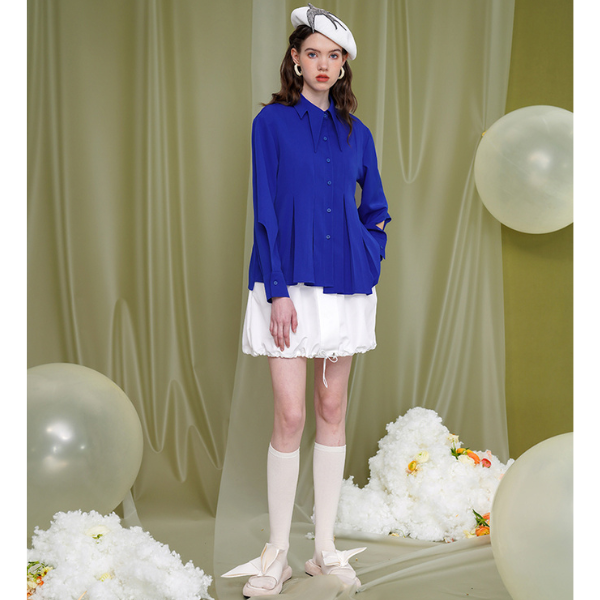 【4color】デザインラペルディープスリーブカットブラウス X-197