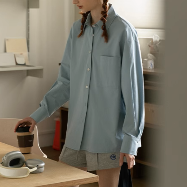 【3color】POLOカラーオーバーサイズ純綿シャツ《Z00883》