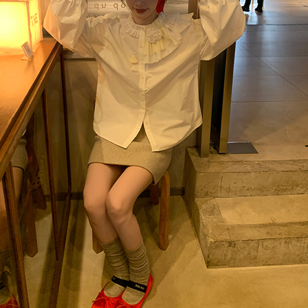 レース&フラワーホワイトブラウス Z00519