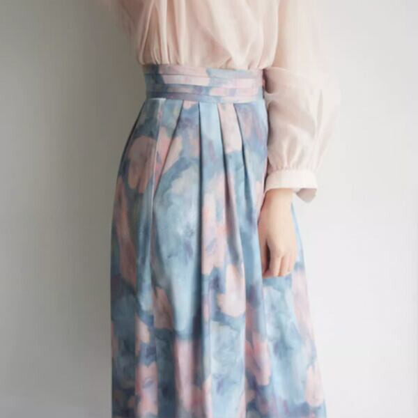 油絵風フラワープリントスカート X-270