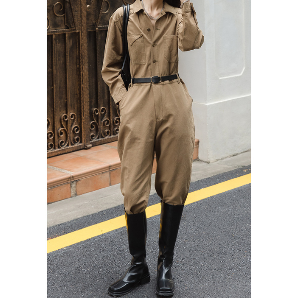 【2color】ウエストベルトメンズライクジャンプスーツ AU-224