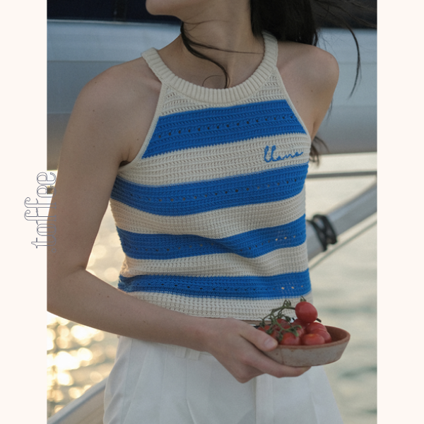 【2color】ホルターネックストライプニットトップ Z00388