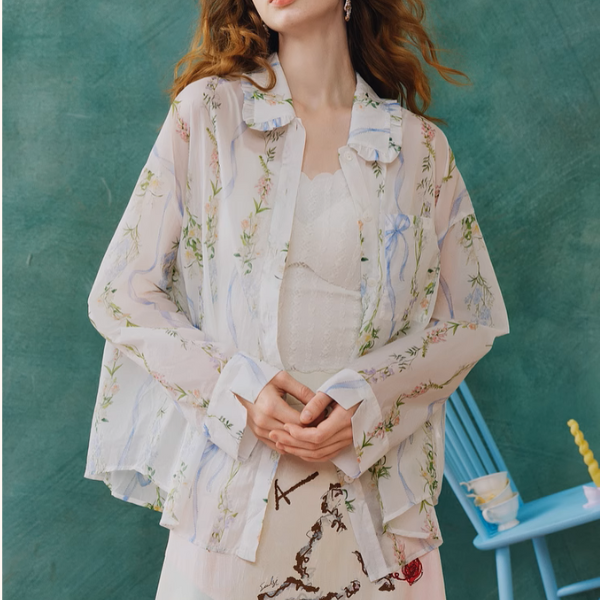 フローラルプリントシアーシャツ《Z00962》