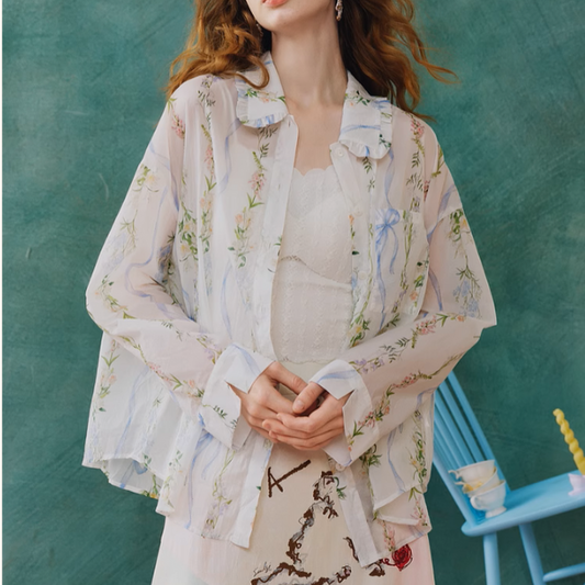 フローラルプリントシアーシャツ《Z00962》