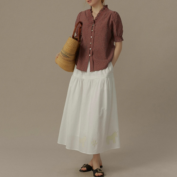 ポニーパッチ刺繍フレアスカート《Z00824》