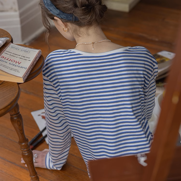 【2color】ボートネックストライプTシャツ《Z00852》