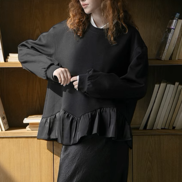 【2color】フリルヘム&バルーンスリーブルーズブラウス《Z00895》