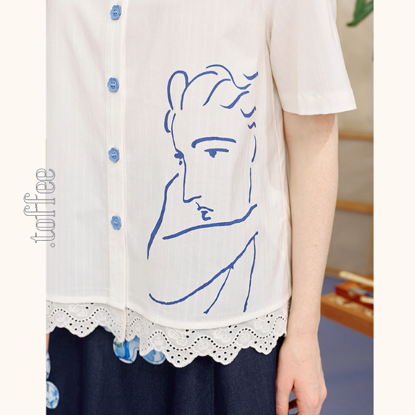 線画とレースが奏でる詩のシャツ《Z01138》