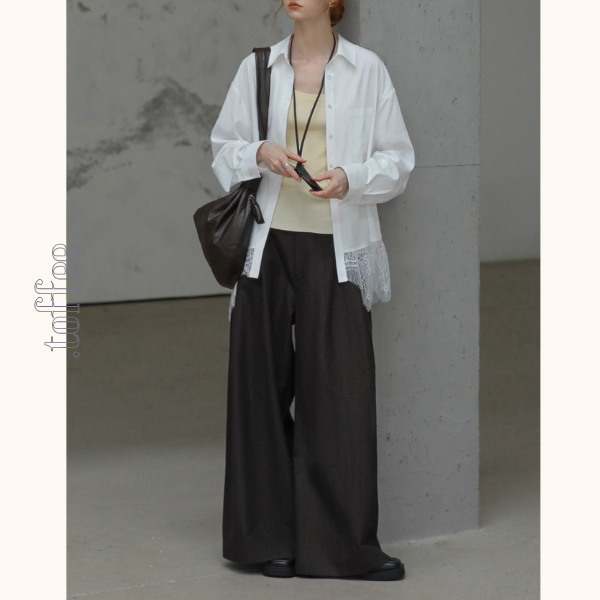 深みブラウンのシックワイドパンツ《Z01087》