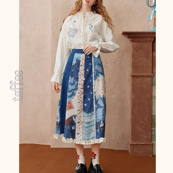 レトロプリント切替フレアスカート《Z01103》