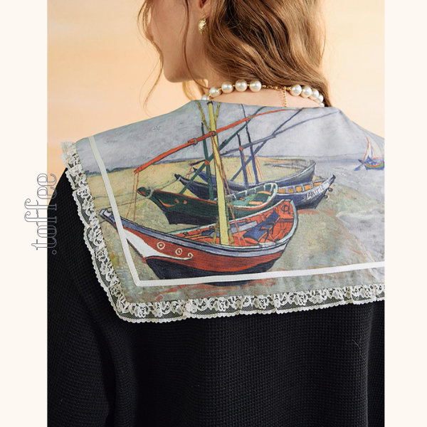 【2color】セーラーカラーと船の刺繍セットアップ《Z01133》