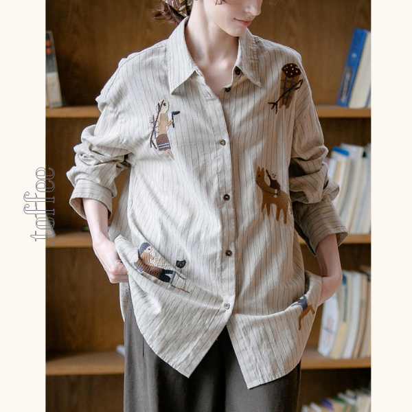 動物アップリケのストライプシャツ《Z01137》