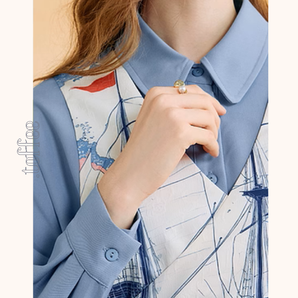 船と旅の重ね着風シャツワンピース《Z01132》