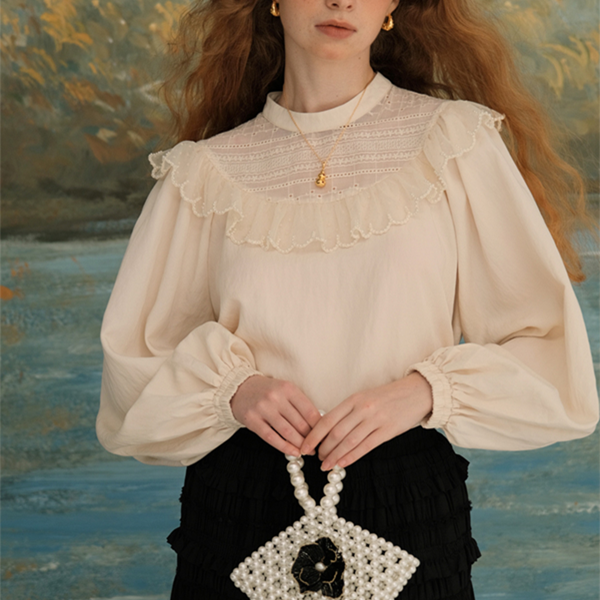 パールデコラティブバルーンスリーブブラウス Z00627