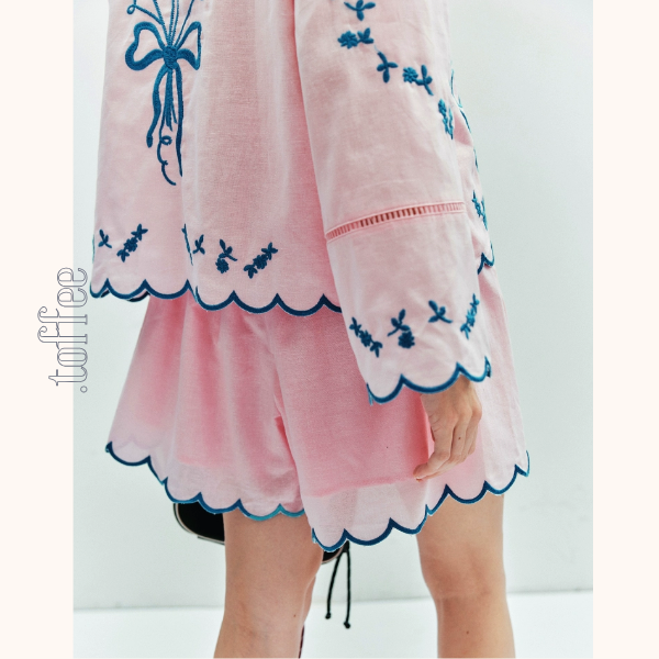 フラワーベース刺繍シャツ&ショートパンツセットアップ《Z01006》