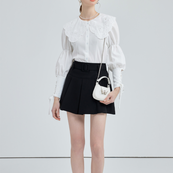 ドールカラーレースアップブラウス w-152