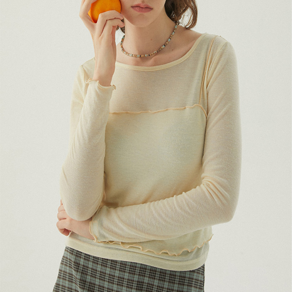 【2color】レイヤード風スリムTシャツ Z00442