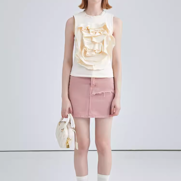 【2color】フラワーデコレーションノースリーブトップス W-201