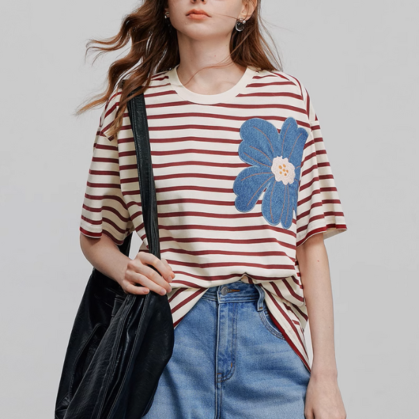 【3pattern】フラワーパッチワークオーバーサイズTシャツ《Z00935》