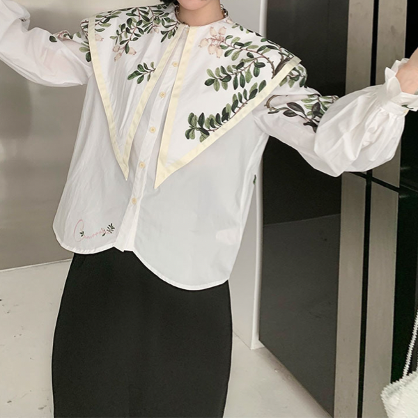 ビッグラペルヴィンテージ風プリントシャツ AU-043