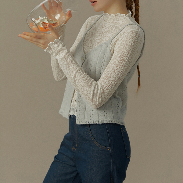 メッシュレースハーフハイネックトップ《Z00819》