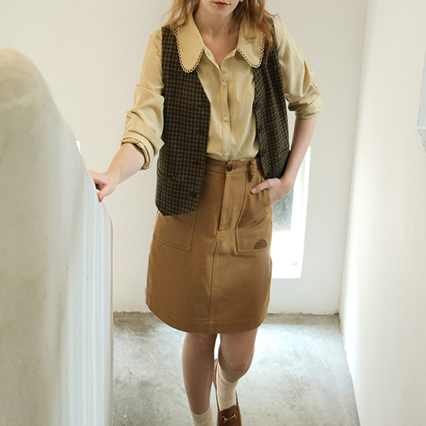 ブラウンチェック柄シングルブレストベスト Z00507