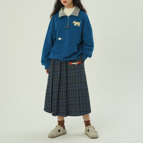 【2color】ホーンボタンチェック柄ロングスカート Z00607