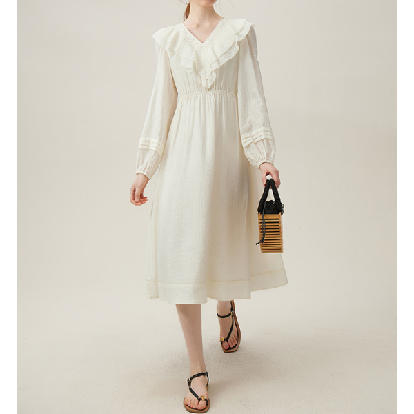 【2COLOR】フロントフリルVネックワンピース Z00093