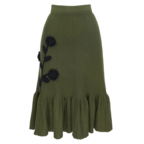 フラワー立体刺繍グリーンスカート Z00587