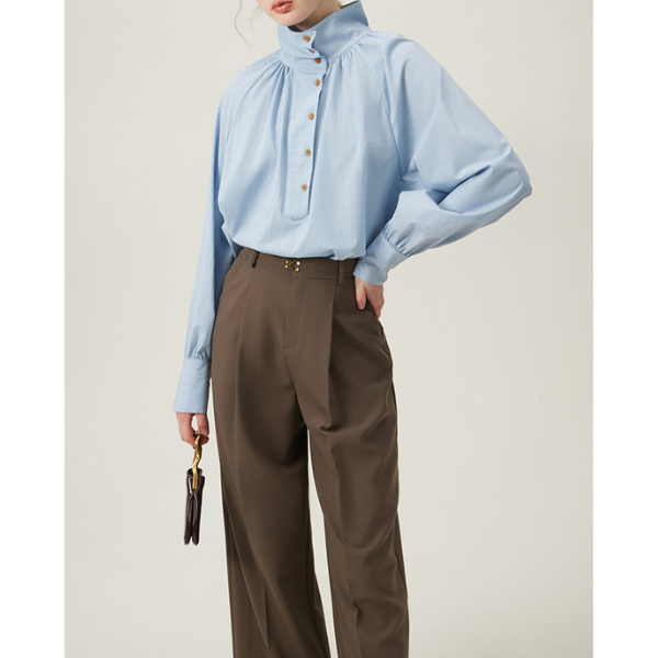 【2color】不規則でニッチなハイネックシャツ Z00095