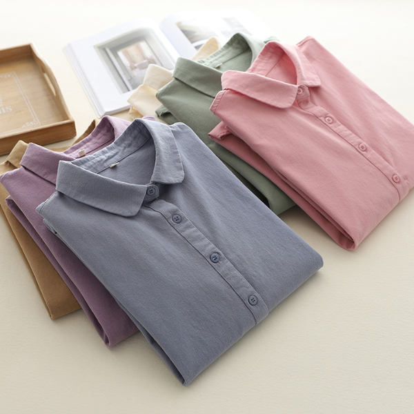 【6color】純綿ポロカラーロングスリーブシャツ 《Z00728》