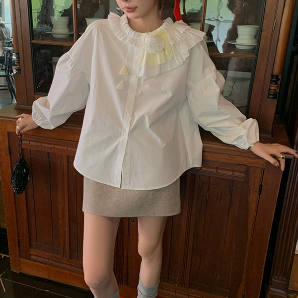 レース&フラワーホワイトブラウス Z00519