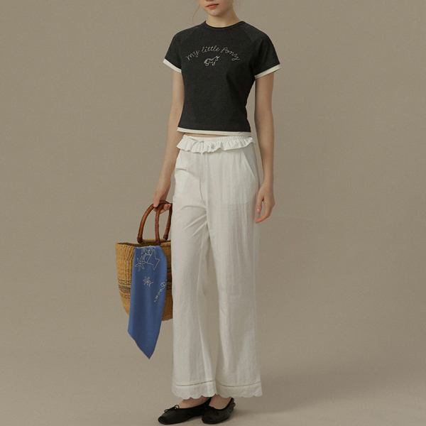 フリルウエスト&レースヘムホワイトパンツ《Z00823》