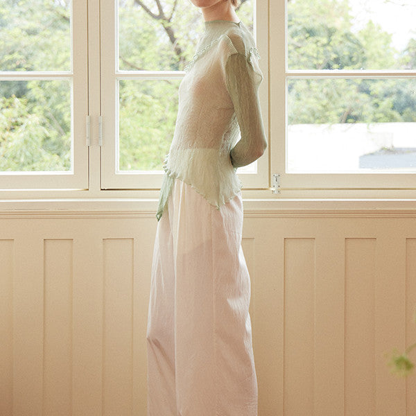 フリル付きミントグリーンシースルートップ Z00264