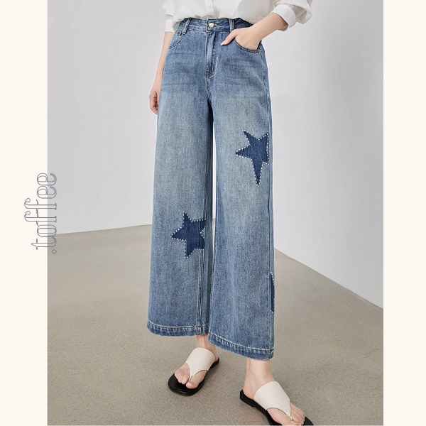 星型アップリケのハイウエストワイドジーンズ《Z00930》