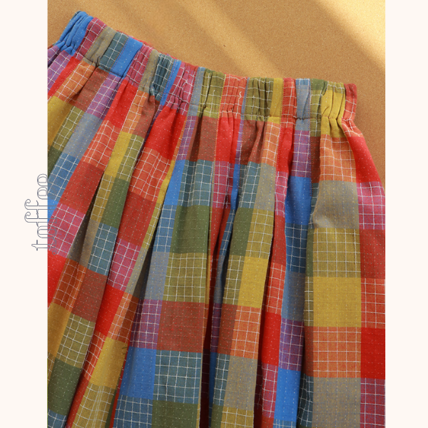 カラフルチェック柄ロングフレアスカート 《Z00786》