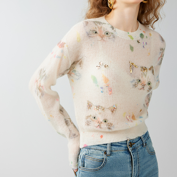 ビジュー&キャットニットプルオーバー Z00595