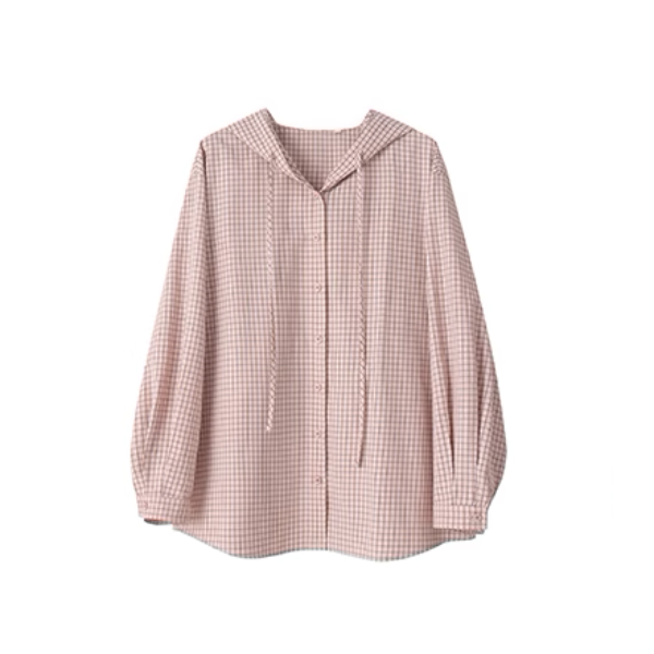 【2color】チェック柄フーディーシャツ《Z00978》