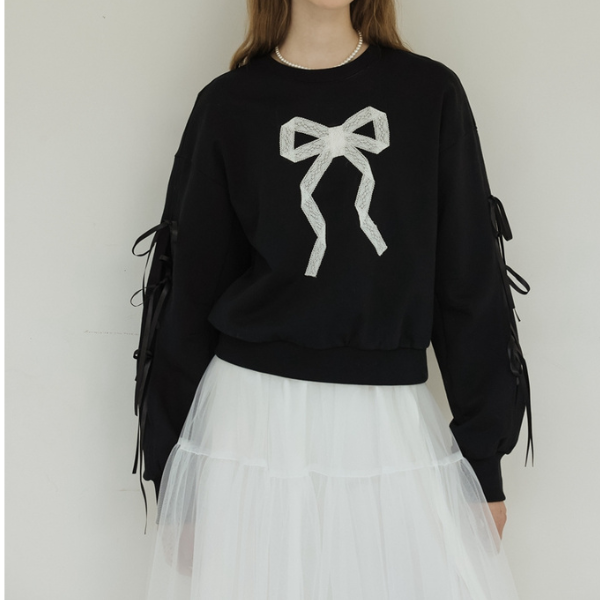 ラウンドネックリボンスウェットシャツ Z00138