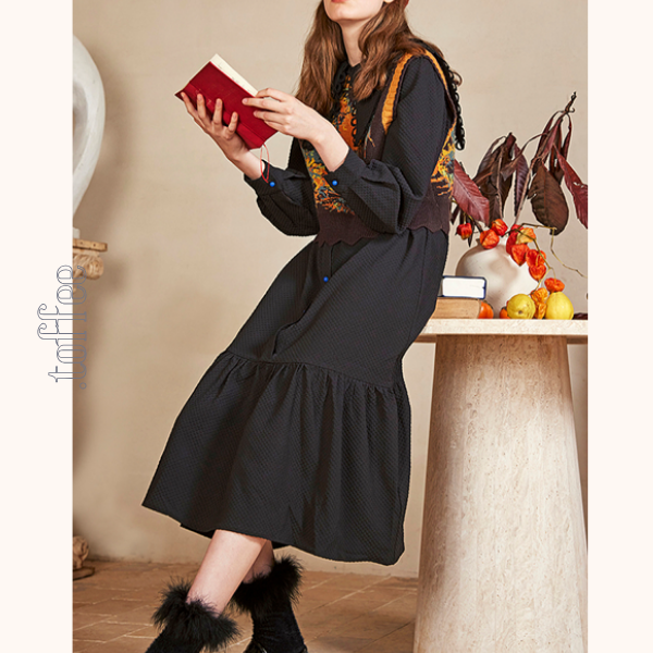 レイヤードカラーブラックシャツワンピース 《Z00676》