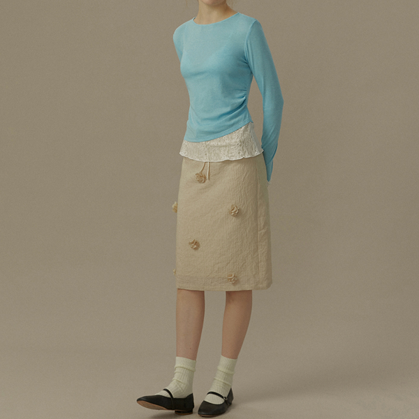 リボン&立体フラワーAラインスカート《Z00821》