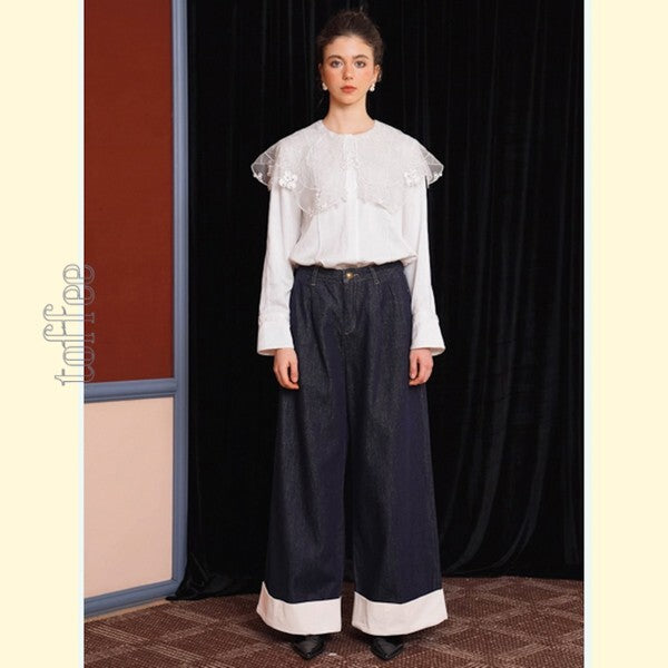 【2color】大人のエレガンス:美シルエットのワイドレッグデニムパンツ 《C0200》