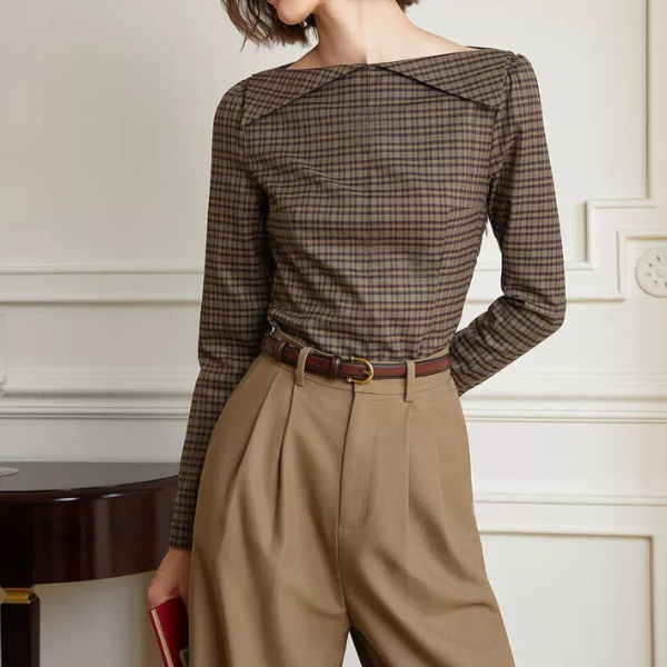 ボートネック襟付きトップス X-021