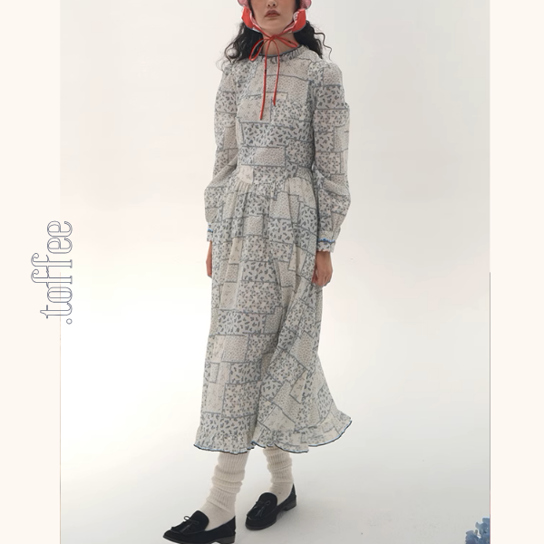 パッチワーク小花柄ロングワンピース《Z00986》