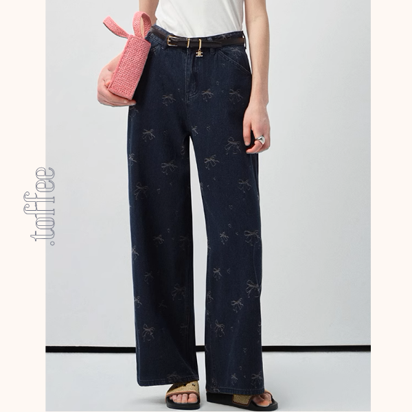 リボンジャガードデニムパンツ《Z00989》